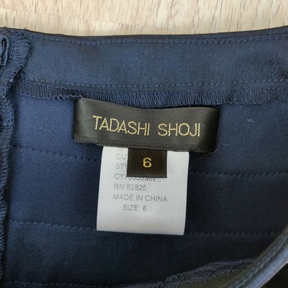 TADASHI SHOJI Size 6 Tiered Rosette Cocktail Formal Sheath Dress Navy Blue $350 - Picture 10 of 11